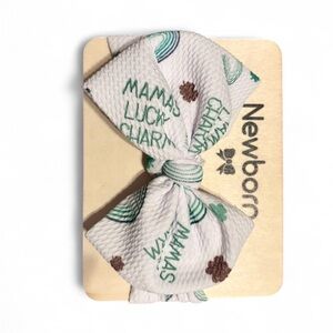 Newborn Kids Lucky Charm Hair Bow - White and Green